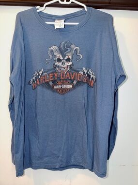 Harley-Davidson Navy Long Sleeve Tee with Orange Logo Size Large